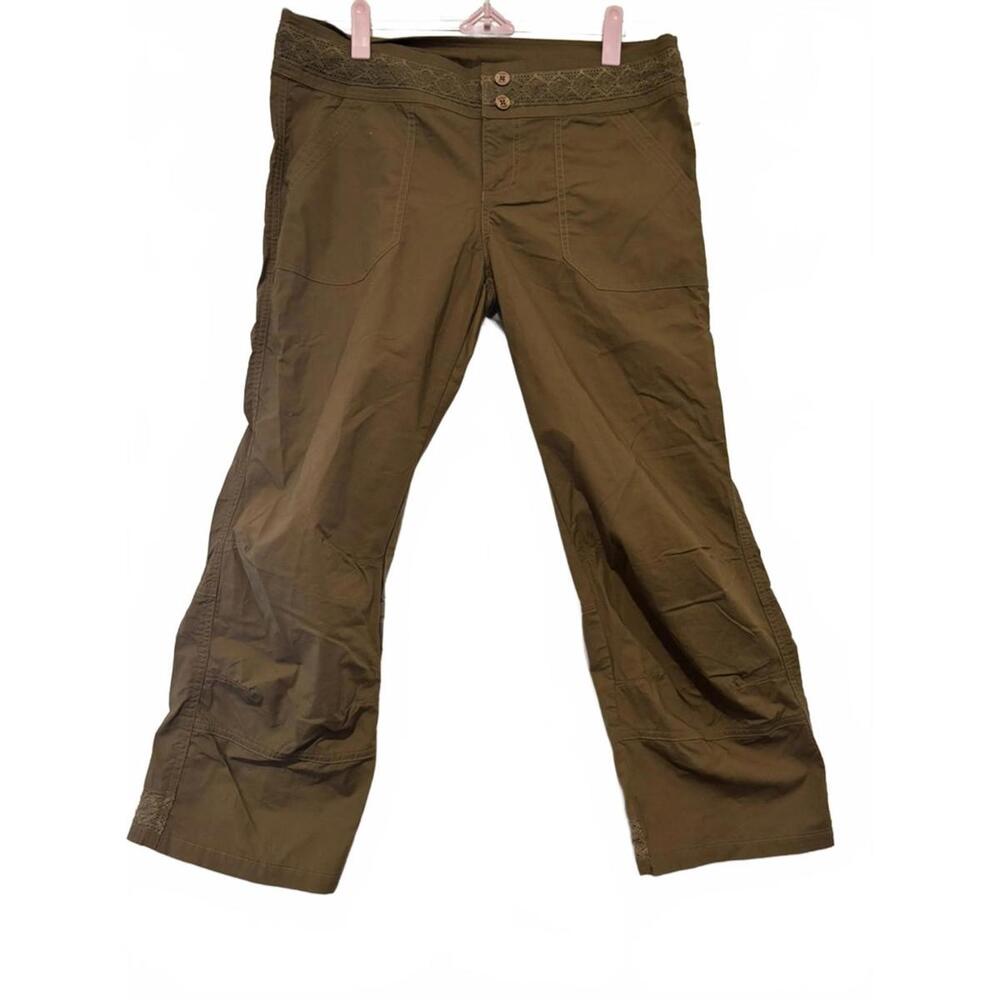 Kuhl brown capri pants crochet pockets sz 10 #3239